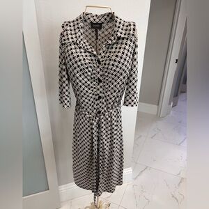 Laundry by Shelli Segal Black and Tan Geometric Pattern Button Up Dress Size 4